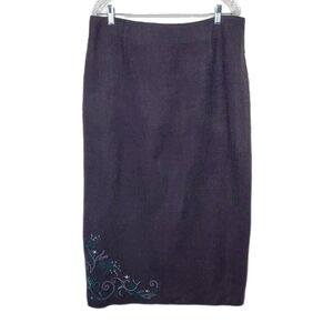 Nine & Co Charcoal Gray Women’s Pencil Skirt, Emerald Floral Embroidery Size 16